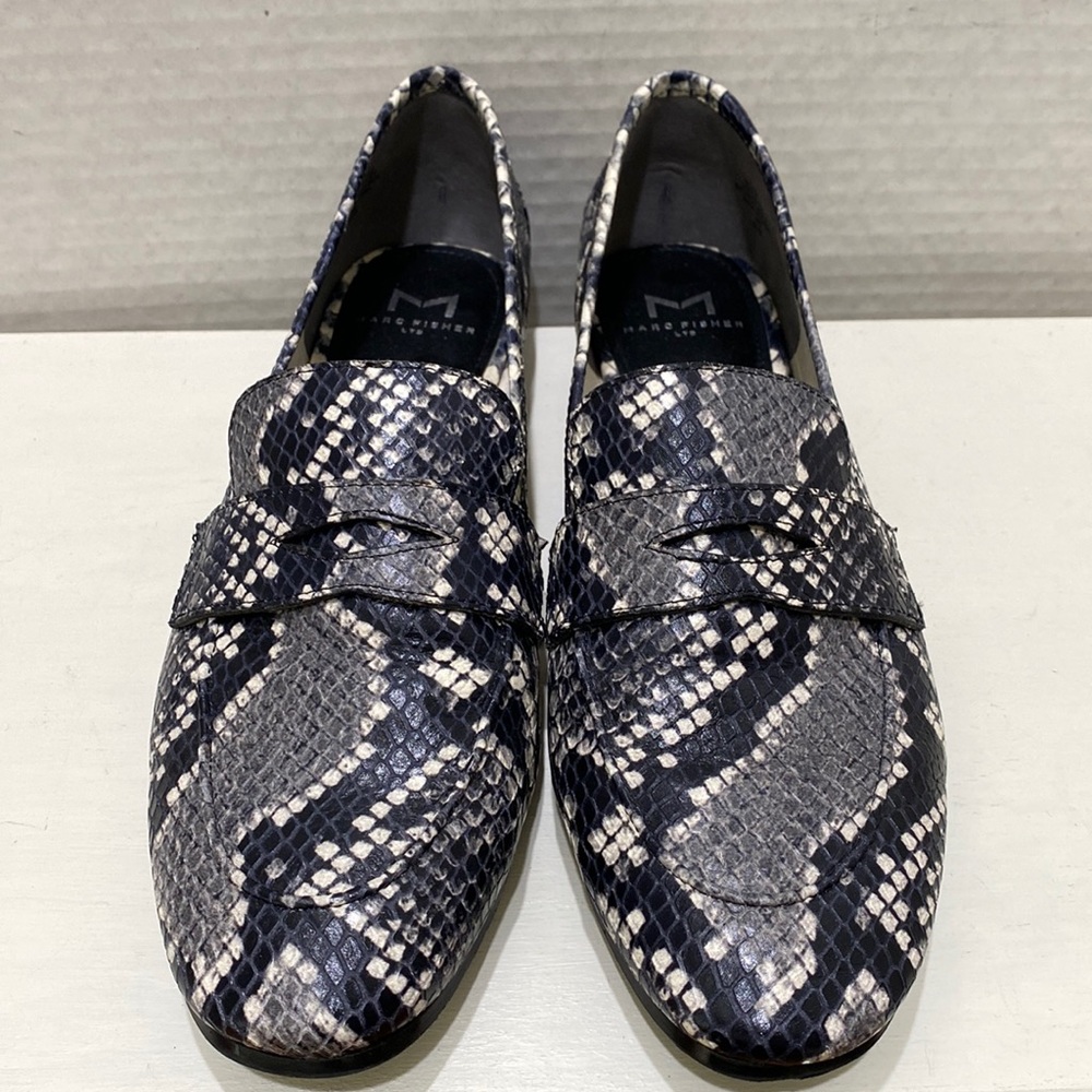 MARC FISHER LTD (“MLChang2”) Black/ Grey/ White Snake Embossed Leather Loafers